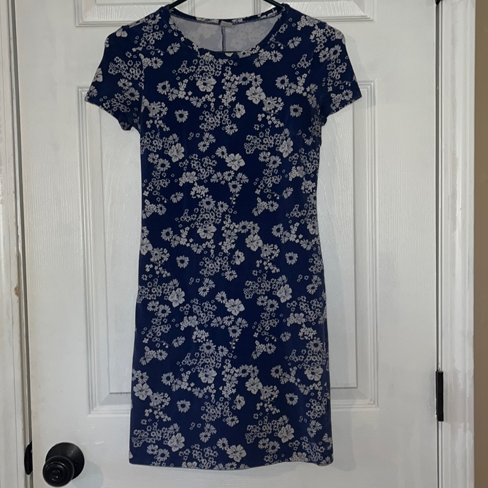 Blue mini dress with white floral print
